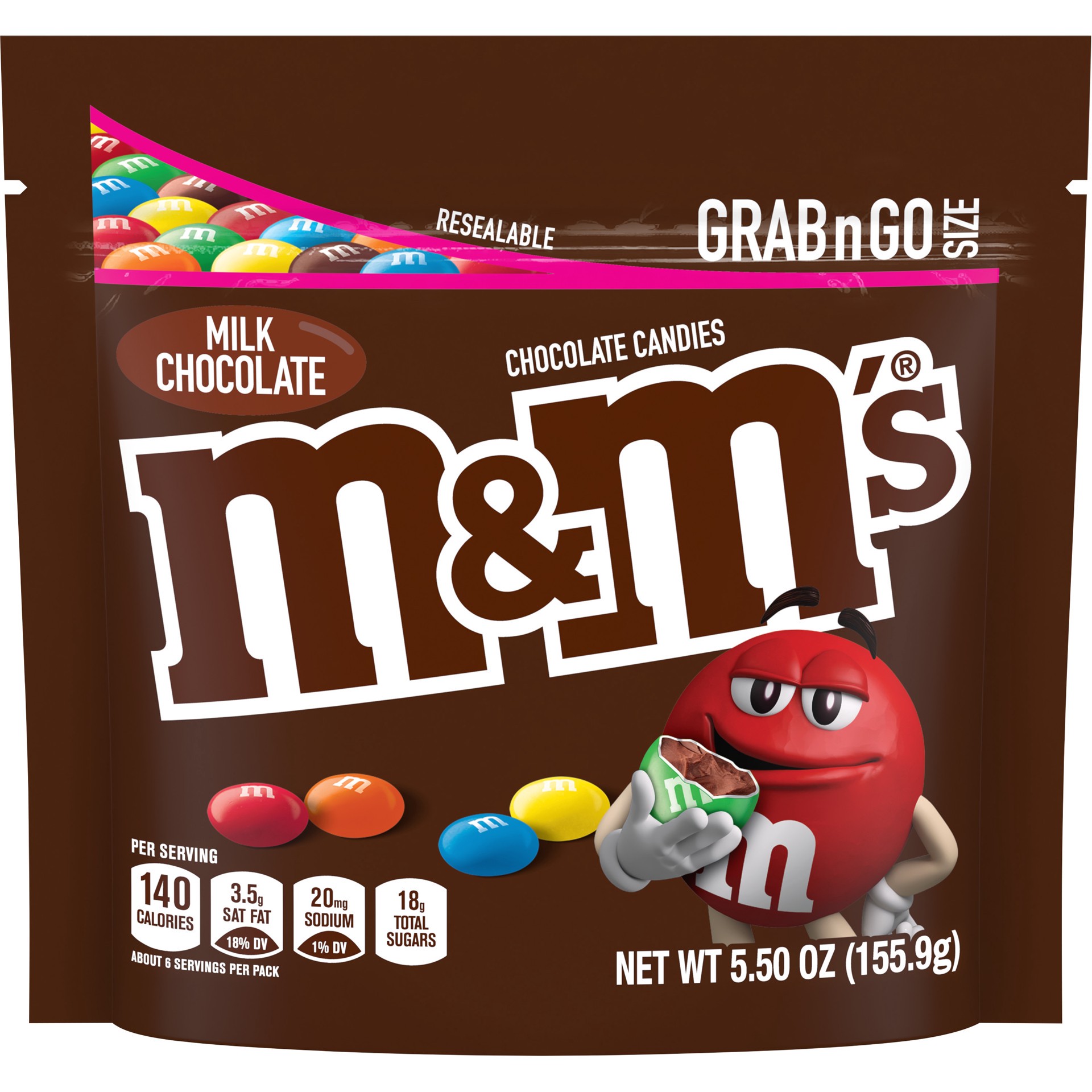 slide 1 of 8, M&M's Milk Chocolate Candy, Grab & Go Size, 5.5 oz Bag, 5.5 oz
