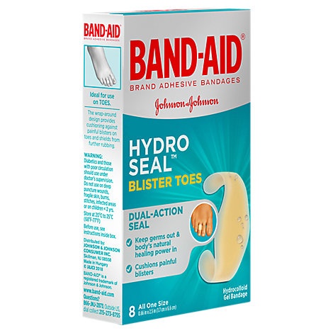 slide 1 of 1, Bandaid Hydro Seal Blister Toes, 8 ct