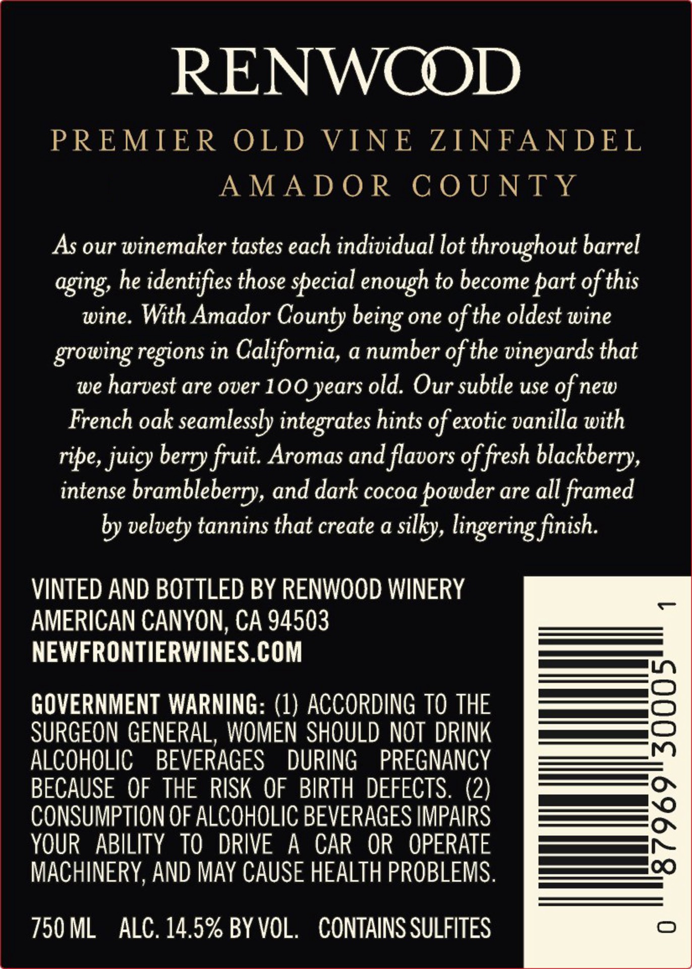 slide 3 of 5, Renwood Amador County Old Vine Premier Zinfandel 750 ml, 750 ml