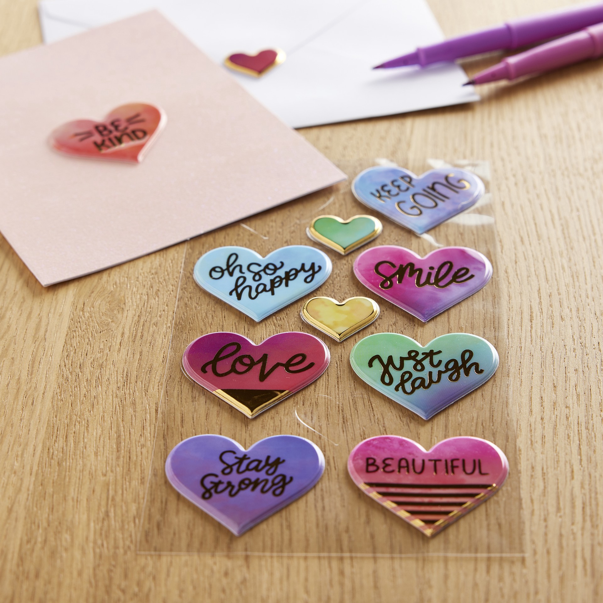 slide 4 of 4, Puffy Watercolor Hearts Stickers By Recollections, 3.875 in x 7 in