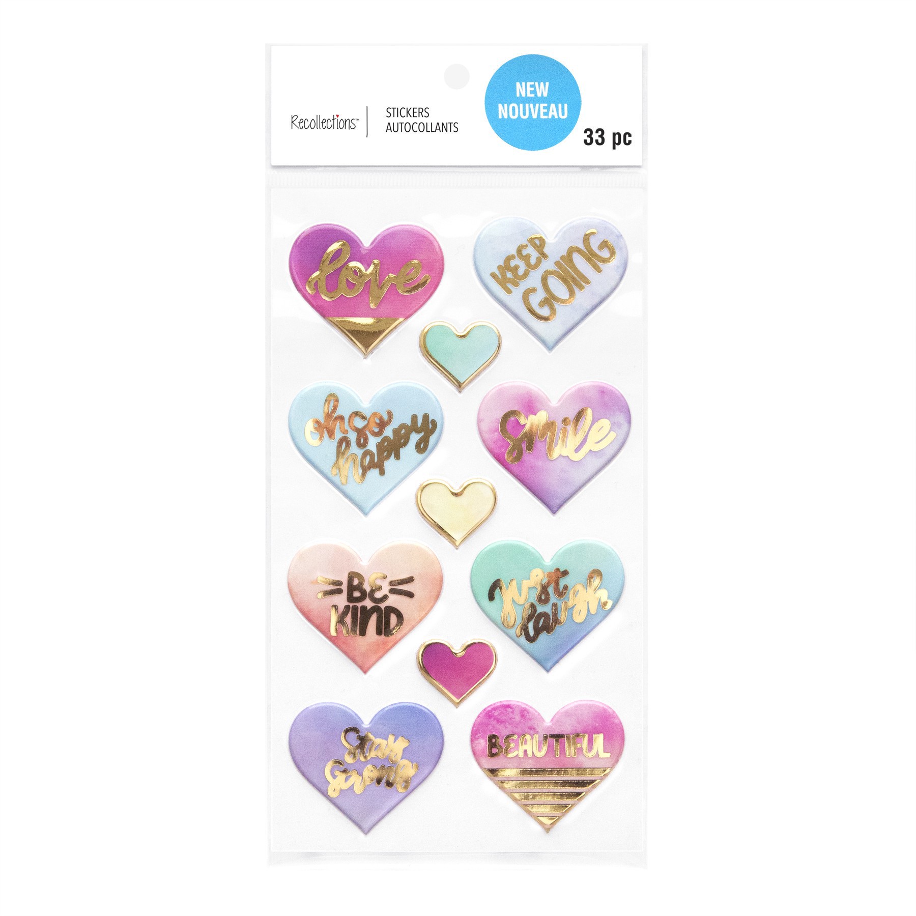 slide 3 of 4, Puffy Watercolor Hearts Stickers By Recollections, 3.875 in x 7 in