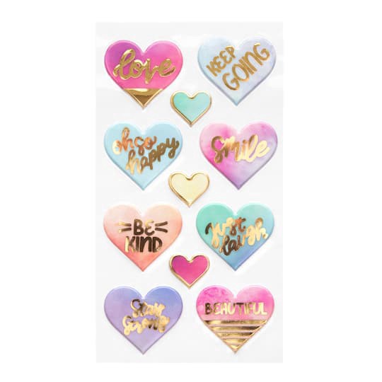 slide 1 of 4, Puffy Watercolor Hearts Stickers By Recollections, 3.875 in x 7 in