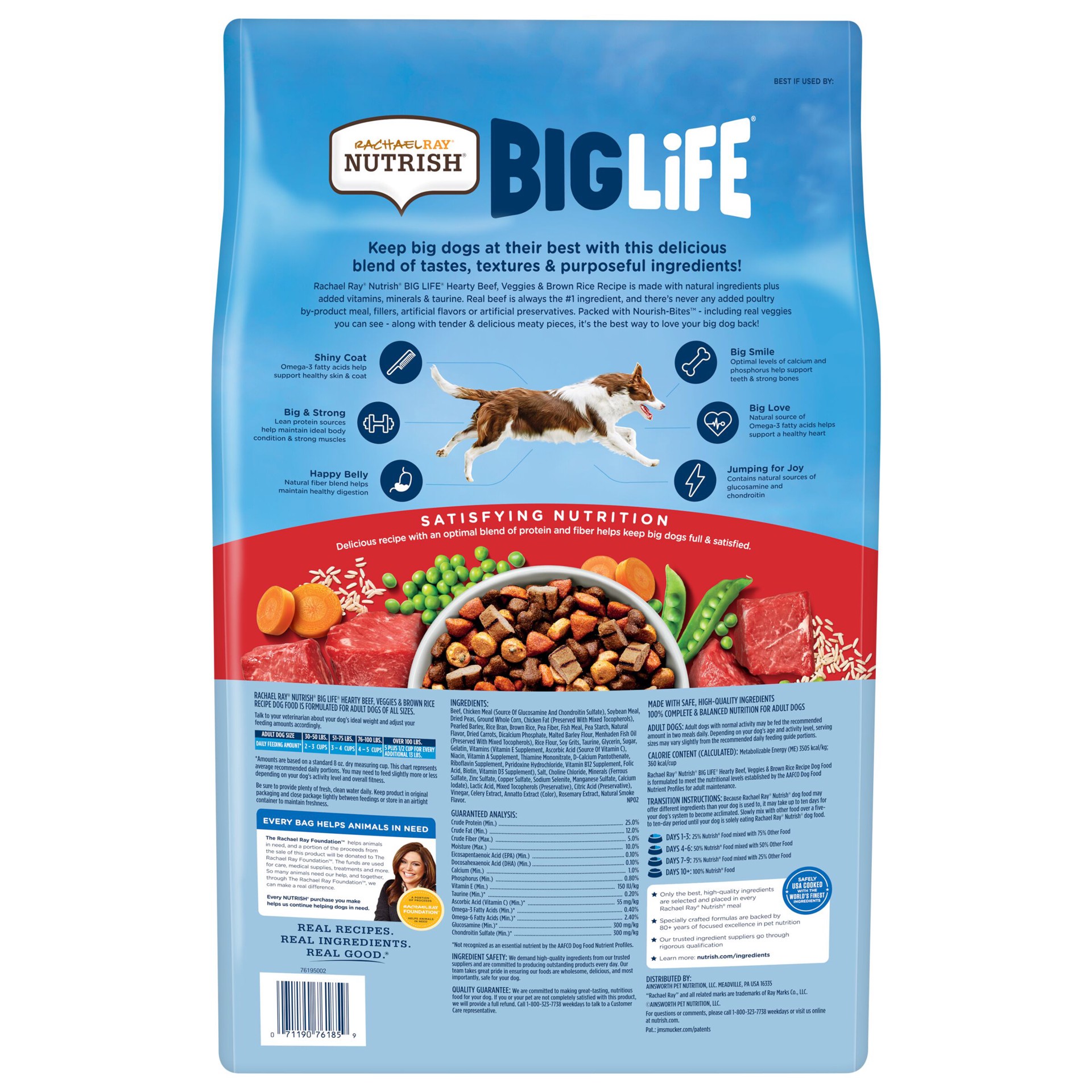 slide 8 of 9, Rachael Ray Nutrish Big Life Dry Dog Food for Big Dogs, Hearty Beef, Veggies & Brown Rice Recipe, 14 lb Bag, 14 lb