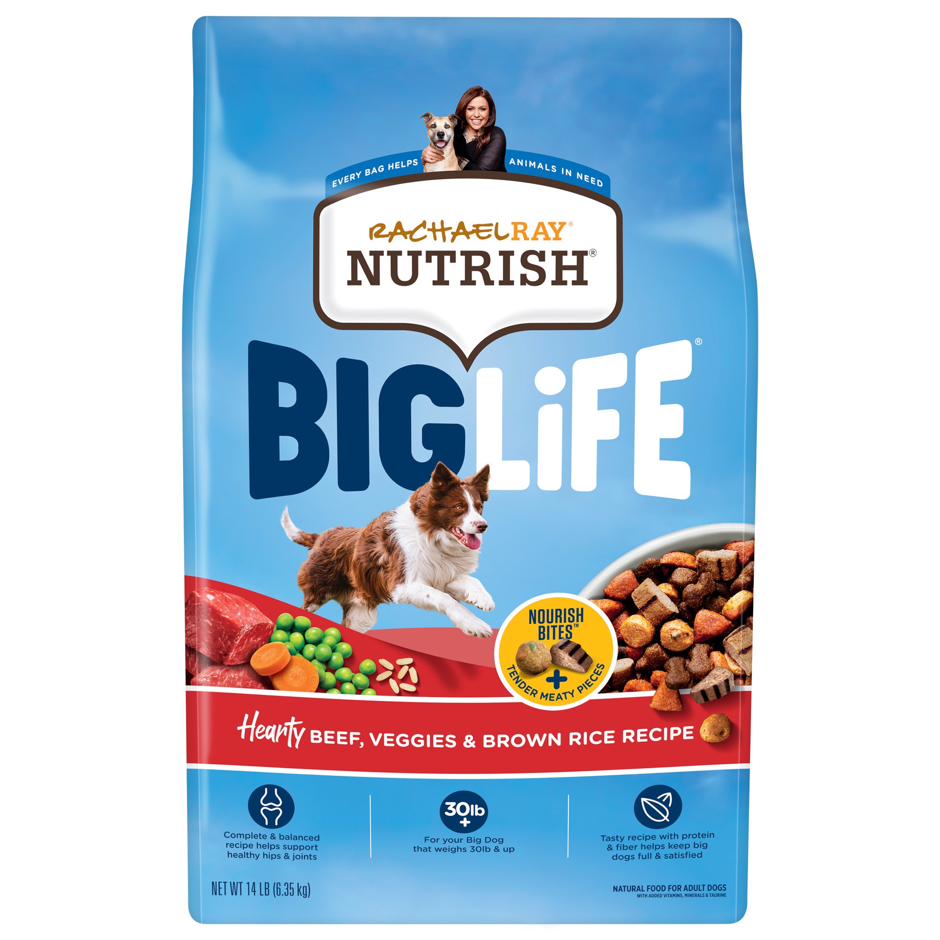 slide 1 of 9, Rachael Ray Nutrish Big Life Hearty Beef, Veggies & Brown Rice Recipe Dry Dog Food, 14 lb. Bag, 14 lb