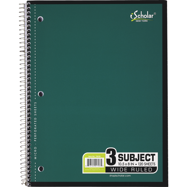 slide 1 of 1, iScholar 3 Subject Wirebound Wide Ruled Notebook, 120 ct