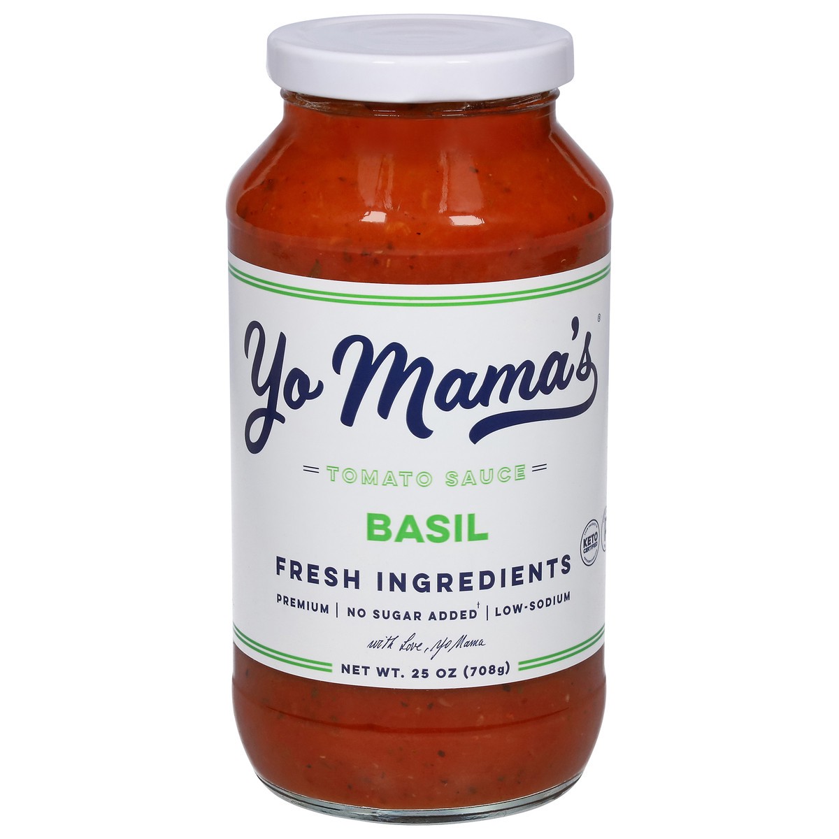 slide 1 of 9, Yo Mama's Basil Tomato Sauce 25 oz, 25 oz