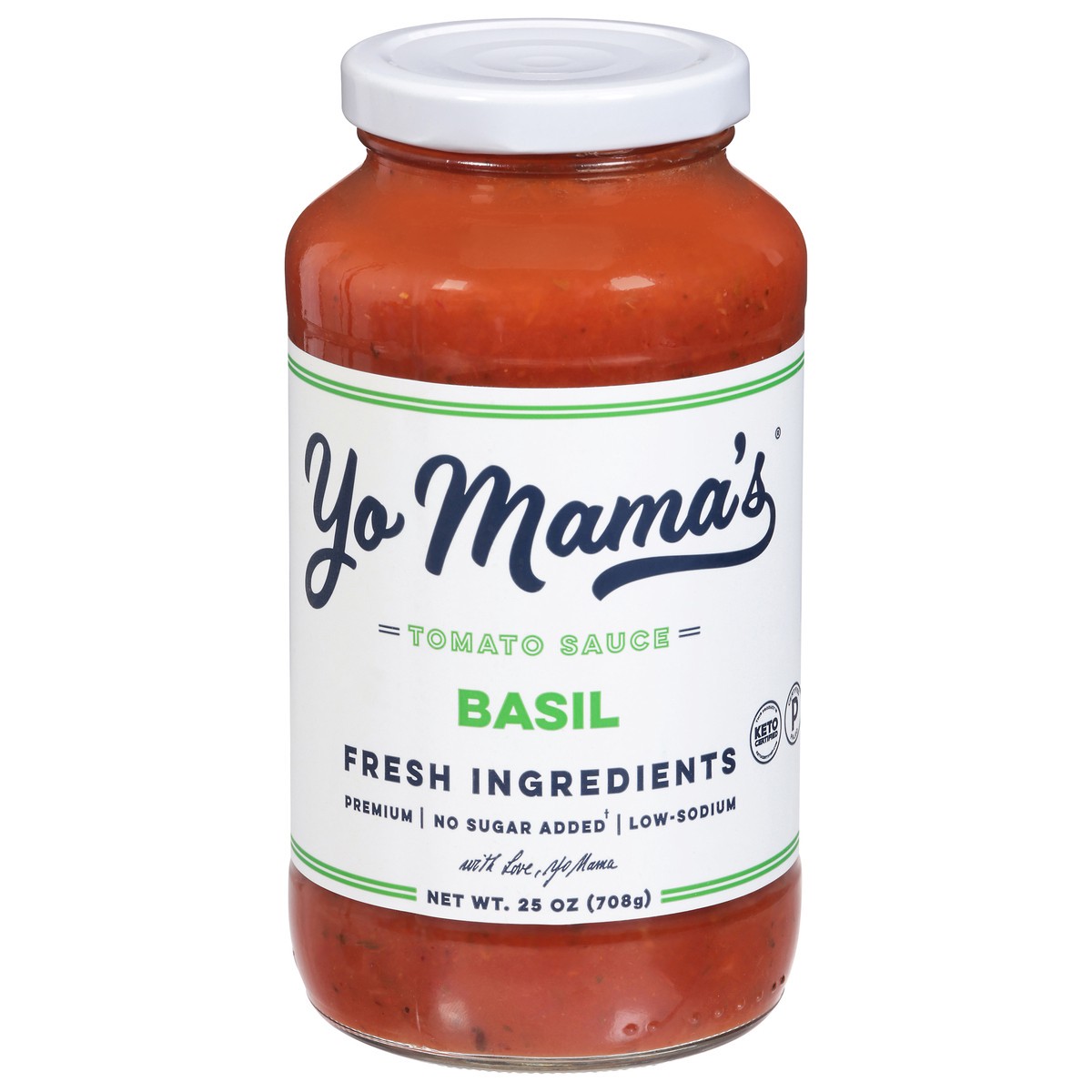 slide 1 of 9, Yo Mama's Basil Tomato Sauce 25 oz, 25 oz