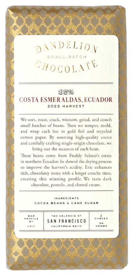 slide 1 of 1, Dandelion Chocolate Costa Esmeraldas, Ecuador 85% Chocolate Bar, 2 oz
