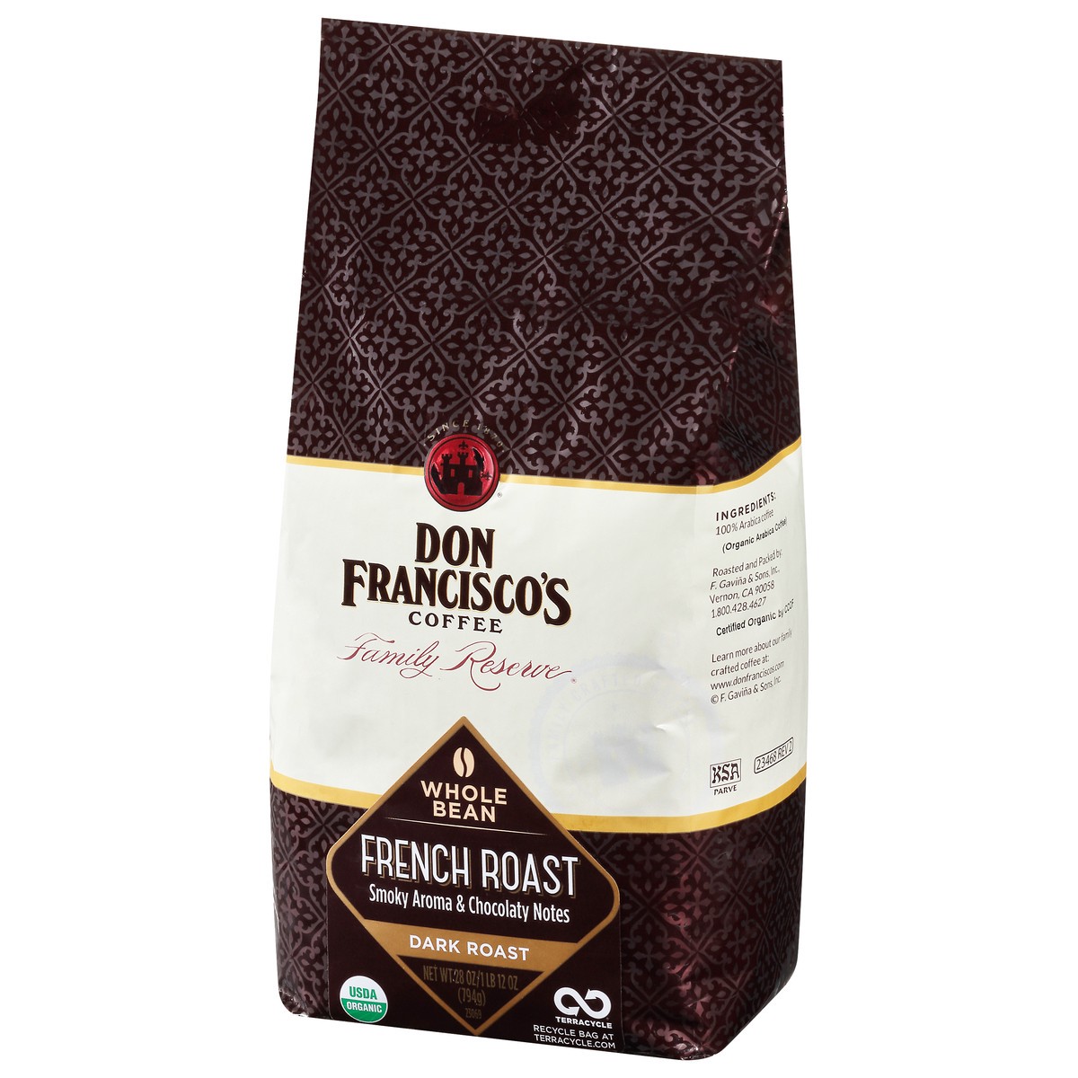 slide 6 of 10, Don Francisco's Coffee, Whole Bean, Dark Roast, French Roast - 28 oz, 28 oz