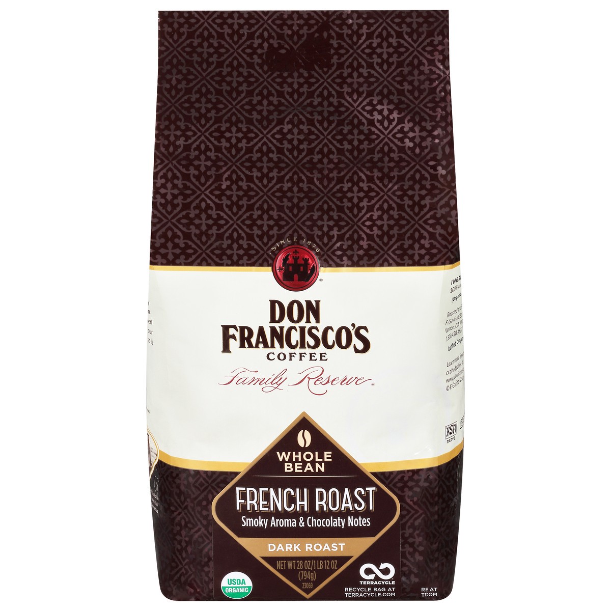 slide 1 of 10, Don Francisco's Coffee, Whole Bean, Dark Roast, French Roast - 28 oz, 28 oz