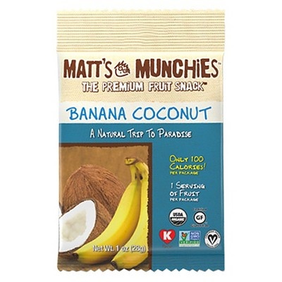 slide 1 of 1, Matt's Munchies Banana Coconut Fruit Snacks, 1 oz