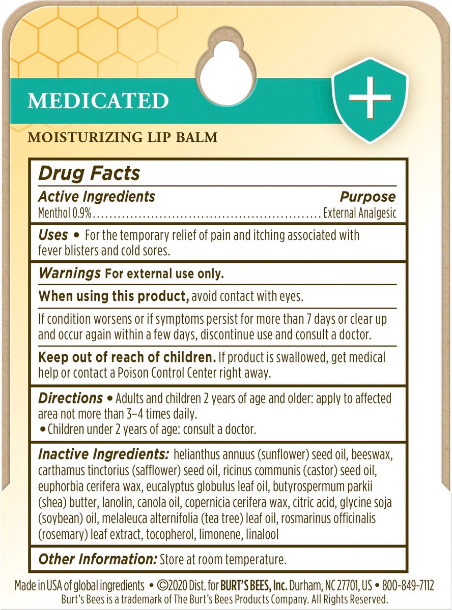 slide 6 of 6, Burt's Bees 100% Natural Medicated Moisturizing Lip Balm with Menthol & Eucalyptus - 1 Tube, 15 oz