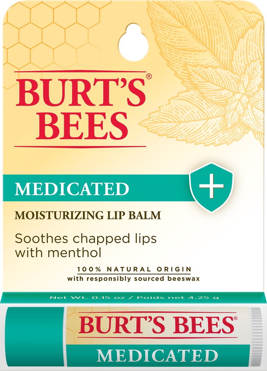 slide 3 of 6, Burt's Bees 100% Natural Medicated Moisturizing Lip Balm with Menthol & Eucalyptus - 1 Tube, 15 oz