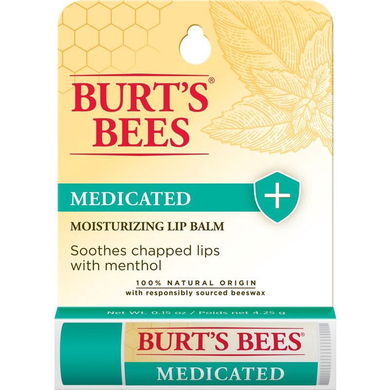 slide 1 of 6, Burt's Bees 100% Natural Medicated Moisturizing Lip Balm with Menthol & Eucalyptus - 1 Tube, 15 oz