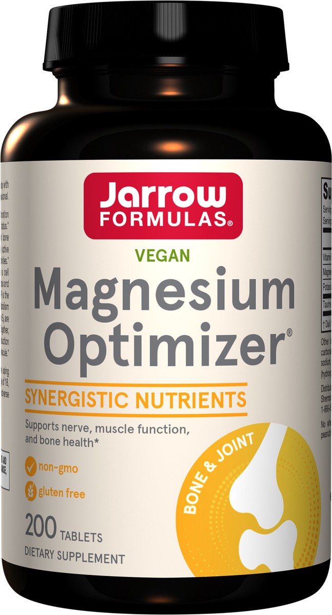 slide 4 of 5, Jarrow Formulas Magnesium Optimizer - 200 Tablets - Supports Bone Health & Muscle Function - Exercise & Endurance Benefits - Includes Taurine, P5P & Vitamin B6 - 100 Servings, 200 ct