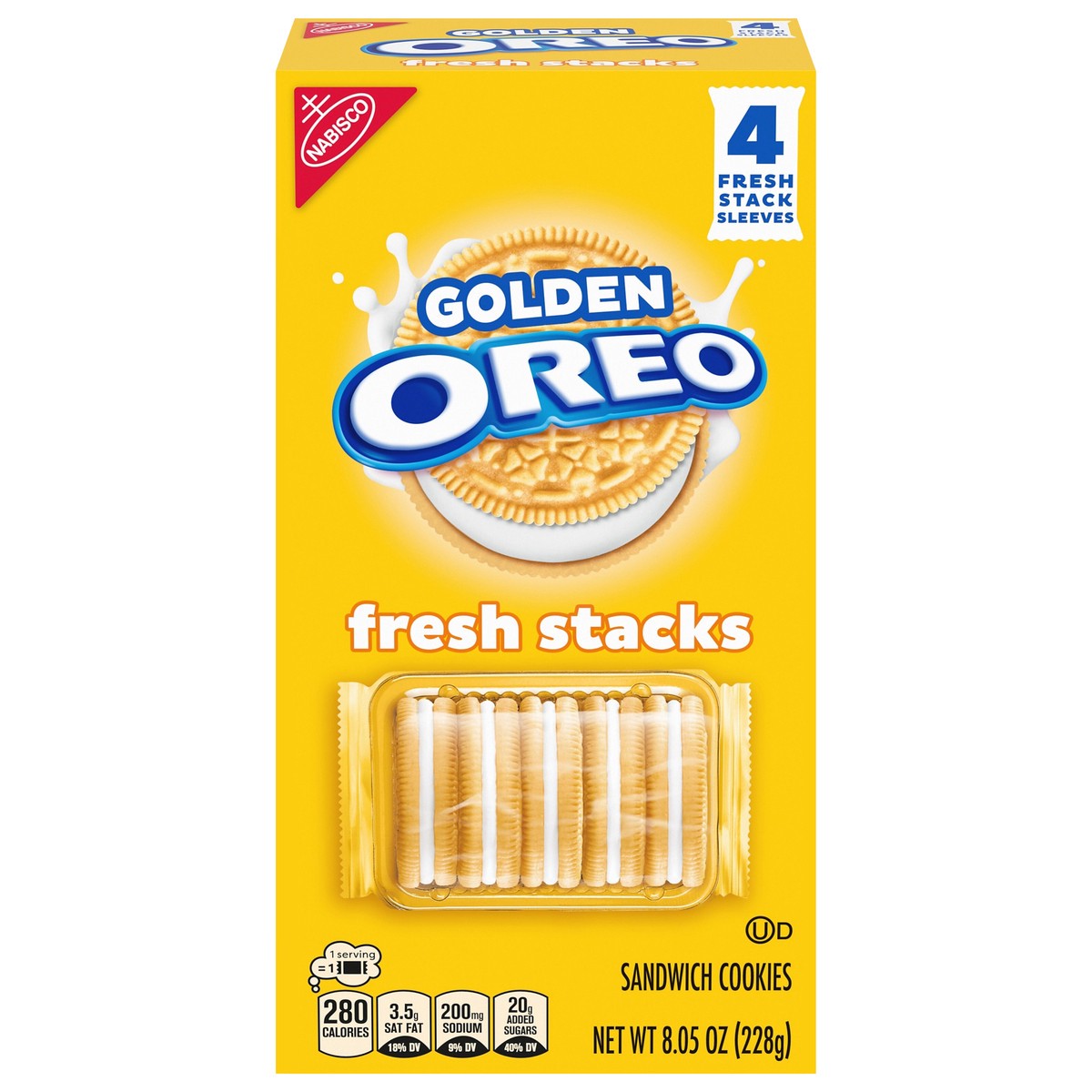 slide 8 of 13, Golden Oreo OREO Fresh Stacks Golden Sandwich Cookies, 8.05 oz (4 Stacks), 4 ct