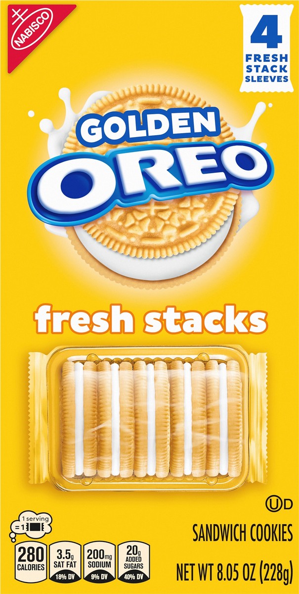 slide 7 of 13, Golden Oreo OREO Fresh Stacks Golden Sandwich Cookies, 8.05 oz (4 Stacks), 4 ct