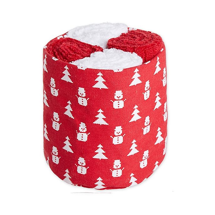 slide 1 of 1, Winter Wonderland Fairisle Snowman Wash Towels - White and Red, 4 ct