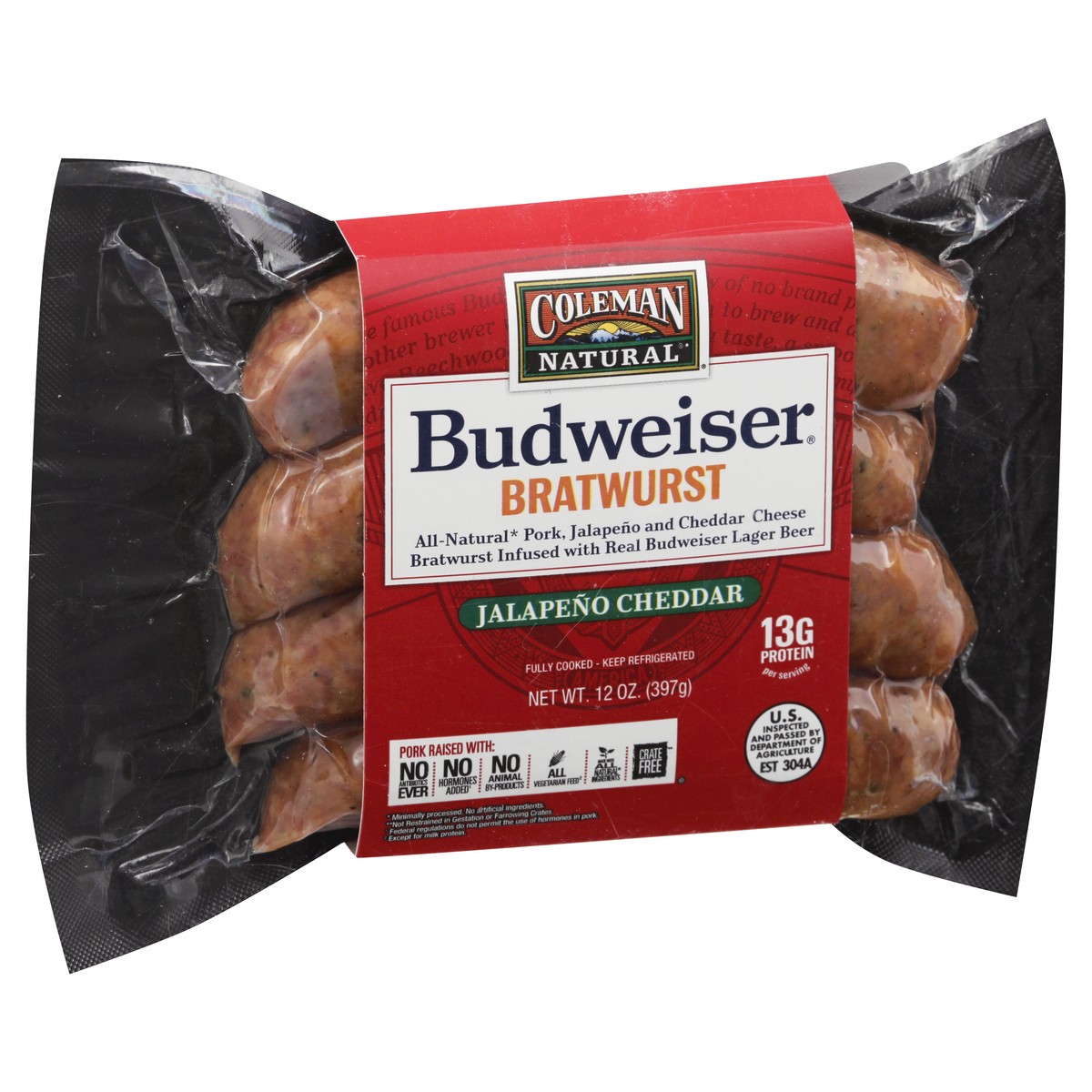 slide 2 of 10, Coleman Natural Jalapeno Cheddar Bratwurst 12 oz, 12 oz