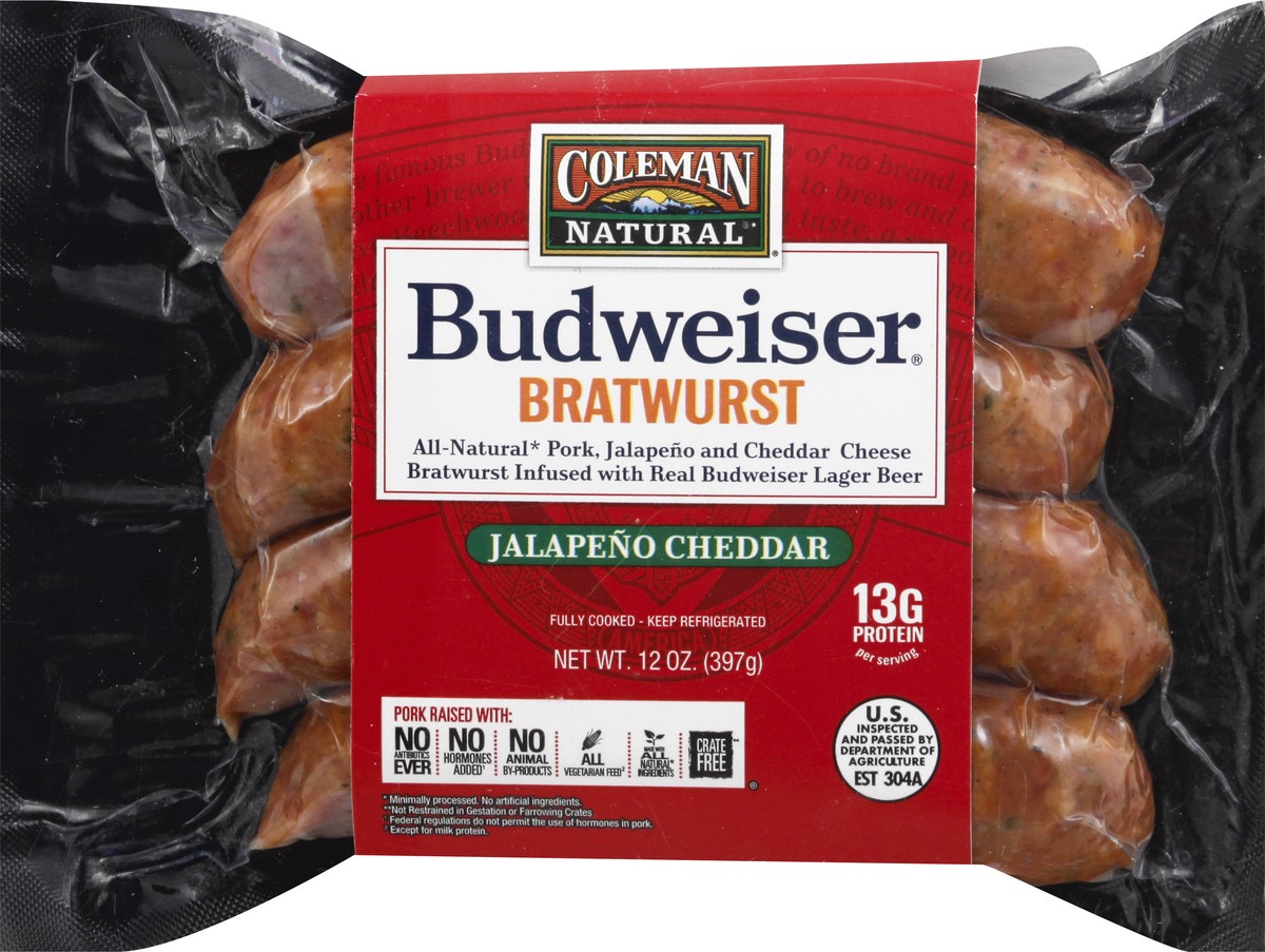 slide 1 of 10, Coleman Natural Jalapeno Cheddar Bratwurst 12 oz, 12 oz