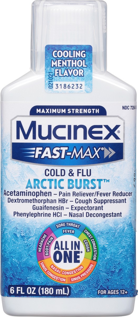 slide 5 of 13, Mucinex Fast-Max Arctic Burst Maximum Strength Cooling Menthol Flavor Cold & Flu 6 fl oz, 6 oz