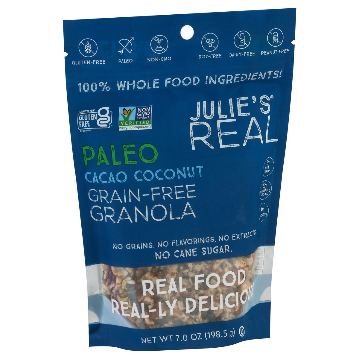 slide 4 of 9, Julie's Real Grain-Free Cacao Coconut Granola 7.0 oz Pouch, 7 oz