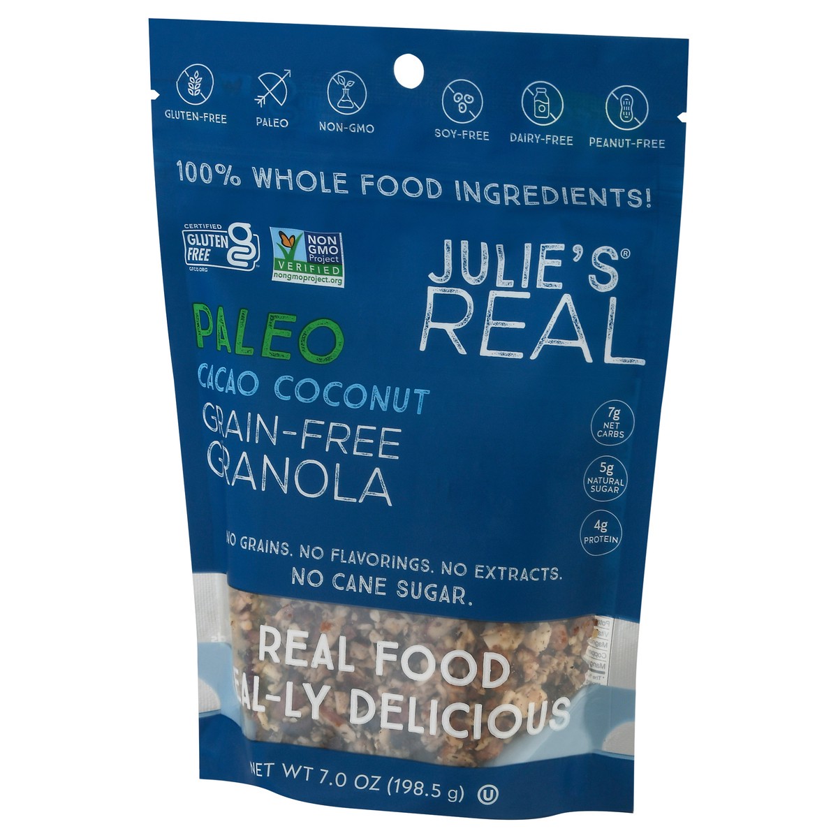 slide 3 of 9, Julie's Real Grain-Free Cacao Coconut Granola 7.0 oz Pouch, 7 oz