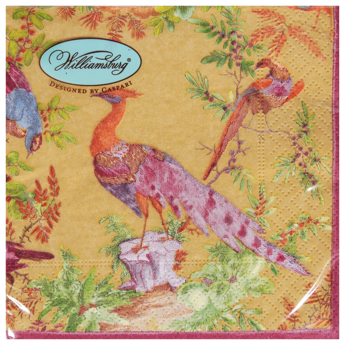 slide 10 of 12, Caspari Triple-Ply Chelsea Birds Gold Napkins 20 ea, 20 ct