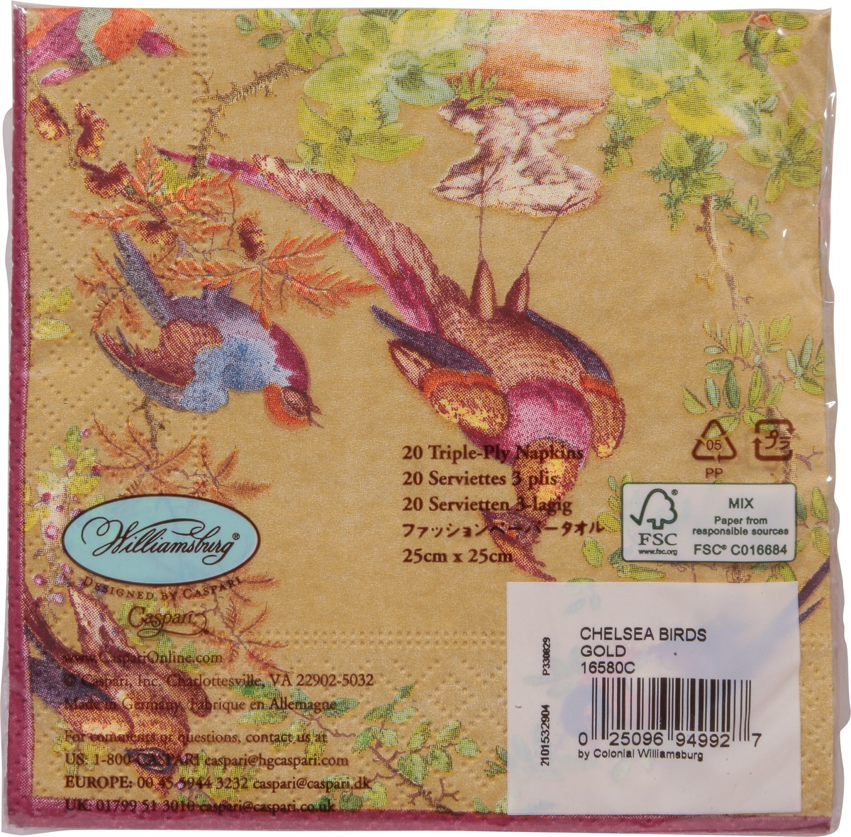 slide 6 of 12, Caspari Triple-Ply Chelsea Birds Gold Napkins 20 ea, 20 ct