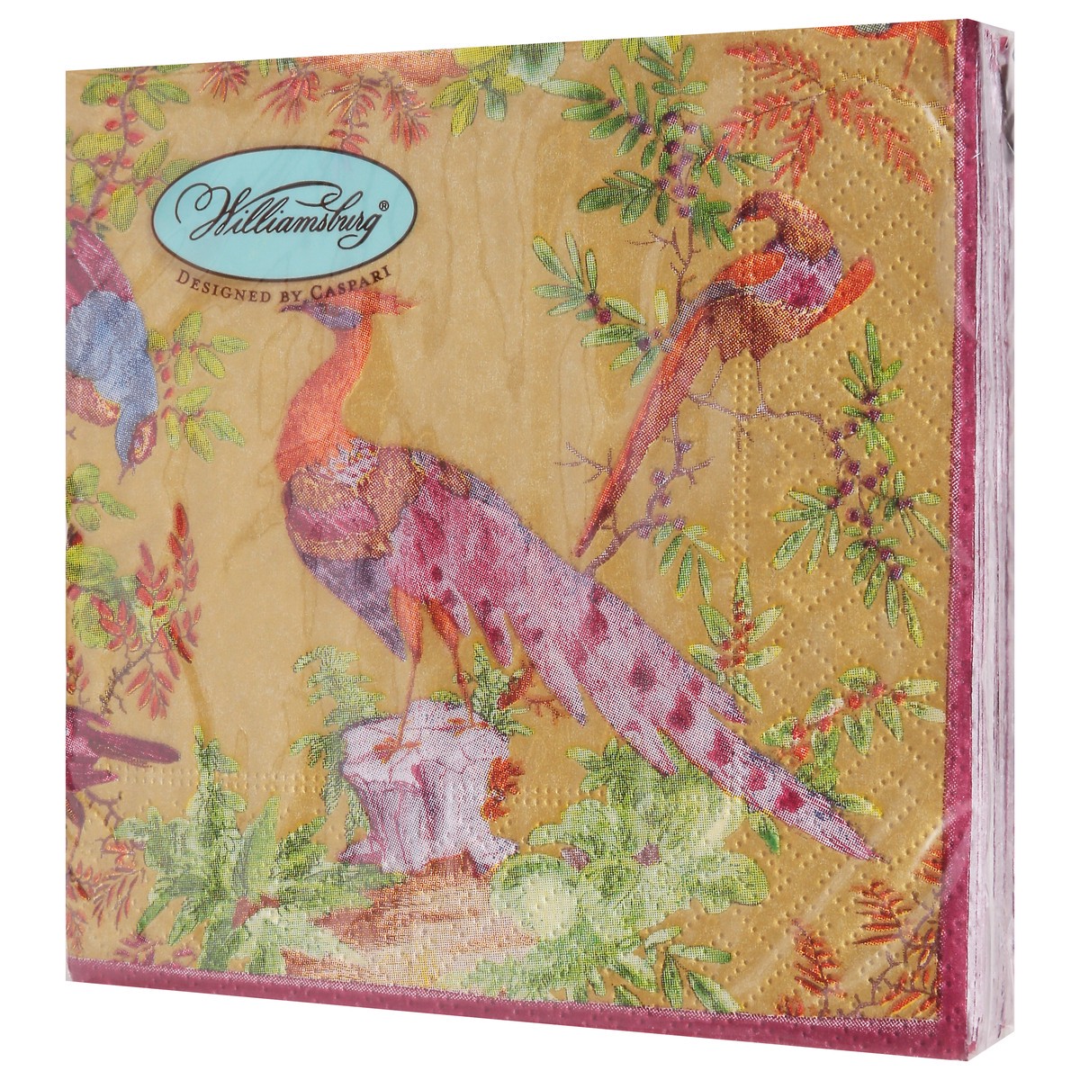 slide 9 of 12, Caspari Triple-Ply Chelsea Birds Gold Napkins 20 ea, 20 ct