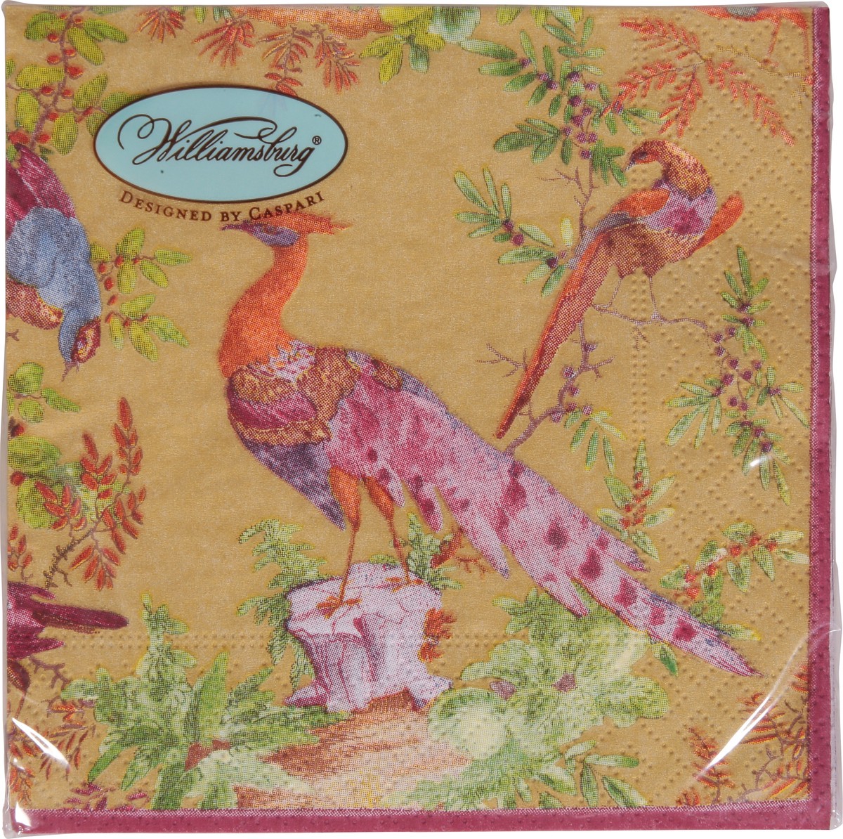 slide 2 of 12, Caspari Triple-Ply Chelsea Birds Gold Napkins 20 ea, 20 ct