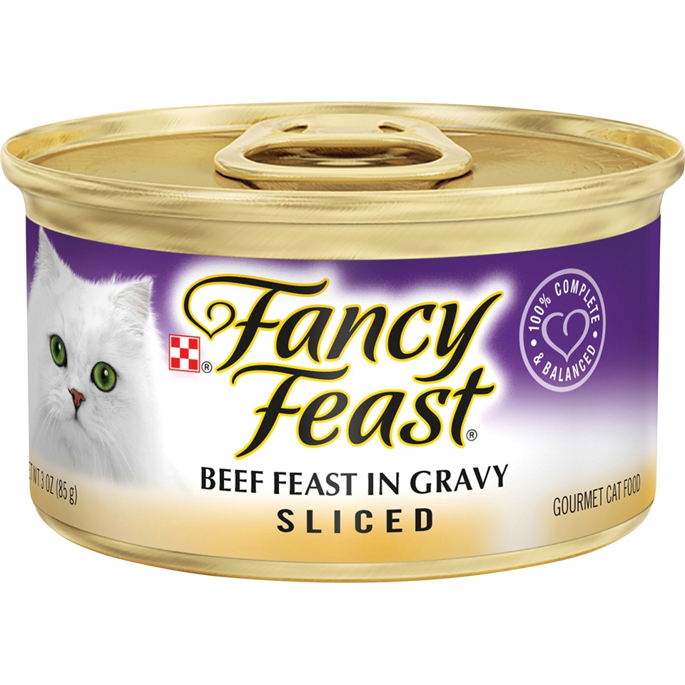 slide 1 of 4, Fancy Feast Beef Feast In Gravy Sliced Gourmet Cat Food, 3 oz