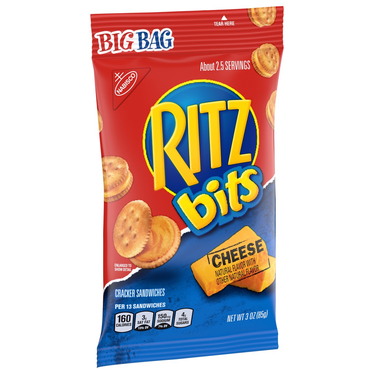 slide 8 of 9, RITZ Bits Cheese Crackers Sandwiches, Big Bag, 3 oz, 0.19 lb