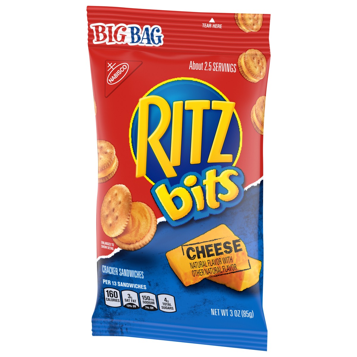 slide 3 of 9, RITZ Bits Cheese Crackers Sandwiches, Big Bag, 3 oz, 0.19 lb