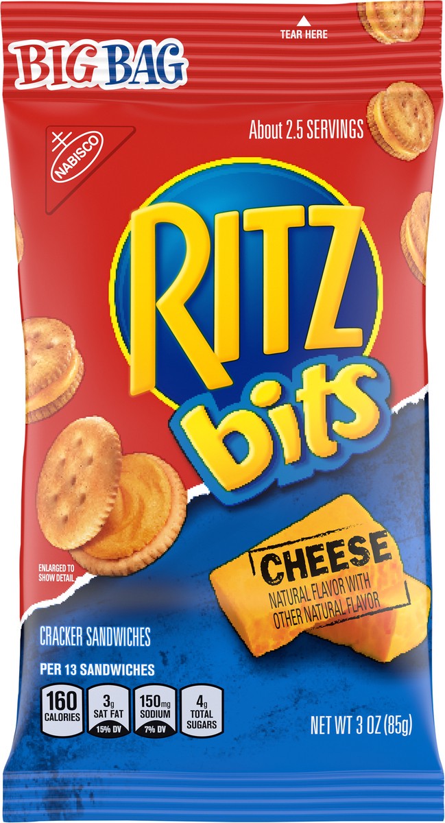 slide 4 of 9, RITZ Bits Cheese Crackers Sandwiches, Big Bag, 3 oz, 0.19 lb