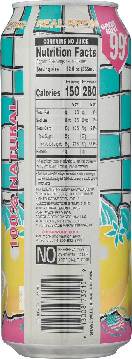 slide 9 of 9, AriZona Iced Tea With Lemon - 23.5 oz, 23.5 oz