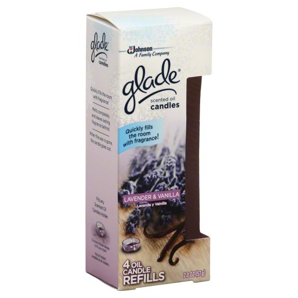 slide 1 of 1, Glade Candle Refills, Scented Oil, Lavender & Vanilla, 1 oz