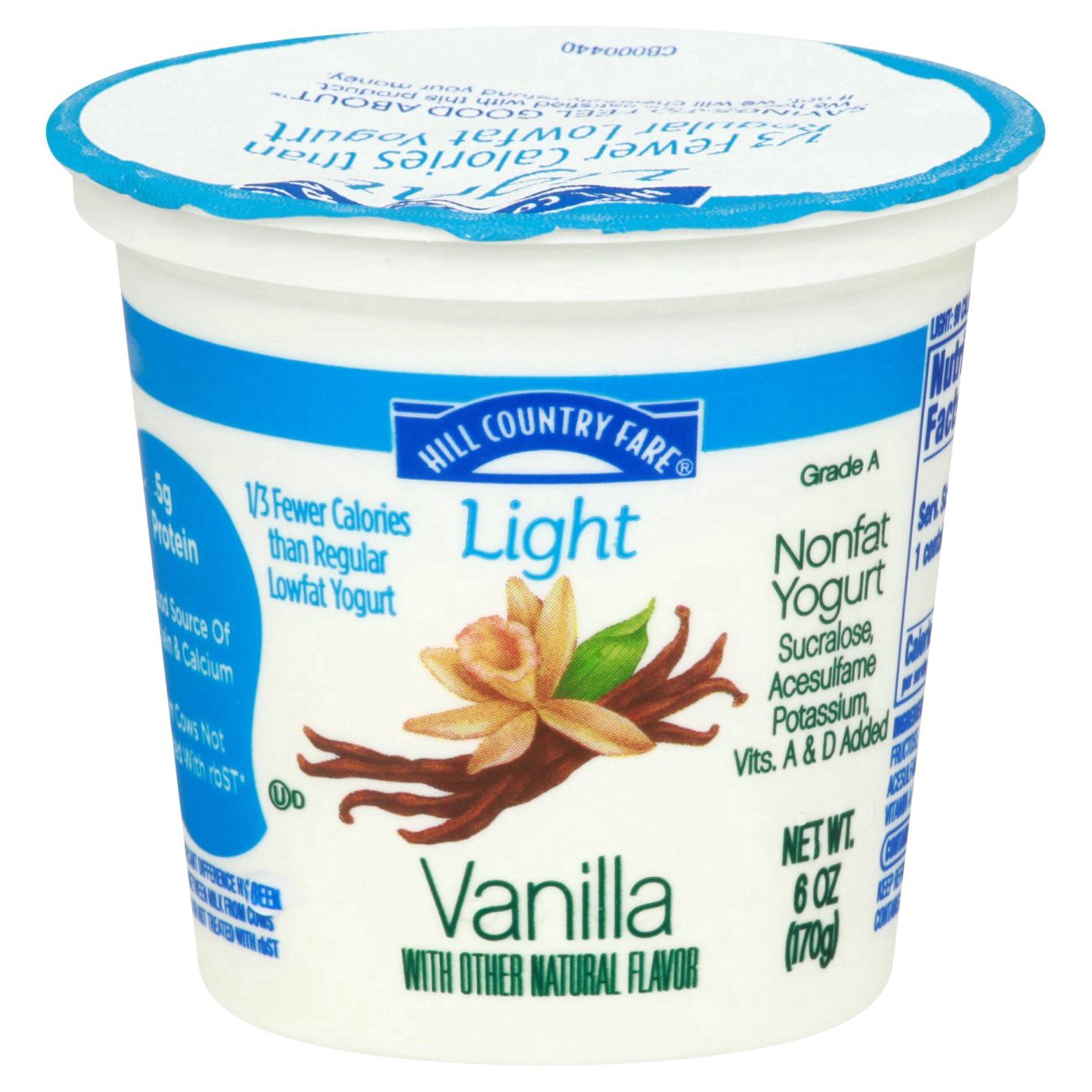 slide 1 of 1, Hill Country Fare Light Vanilla Yogurt, 6 oz