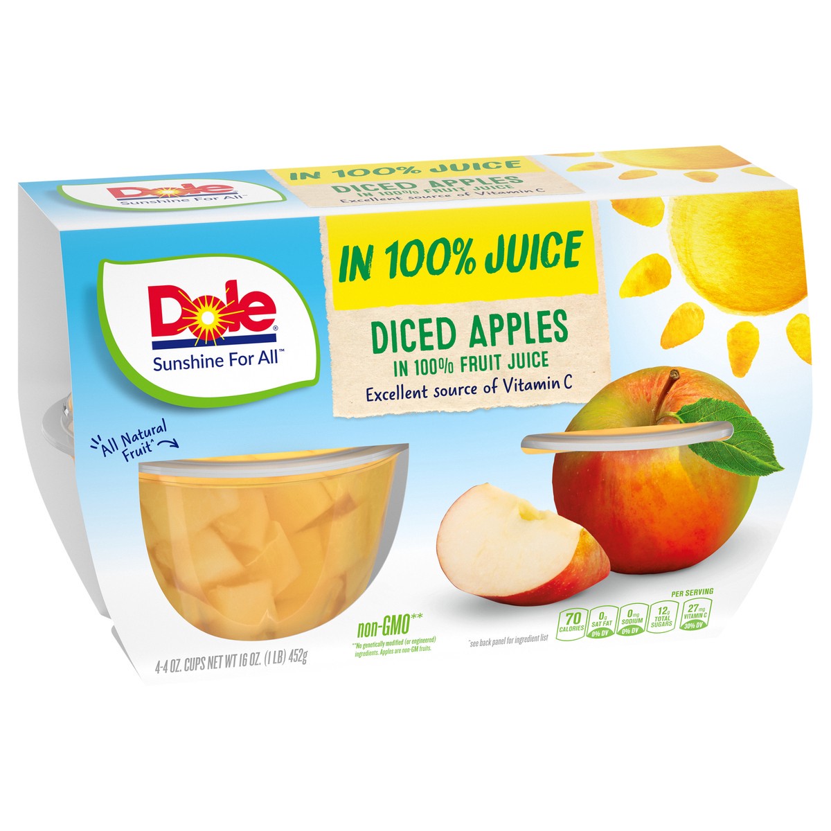 slide 2 of 11, DOLE Fruit Bowls Diced Apples in 100% Fruit Juice 4-4 oz. Cups, 4 ct