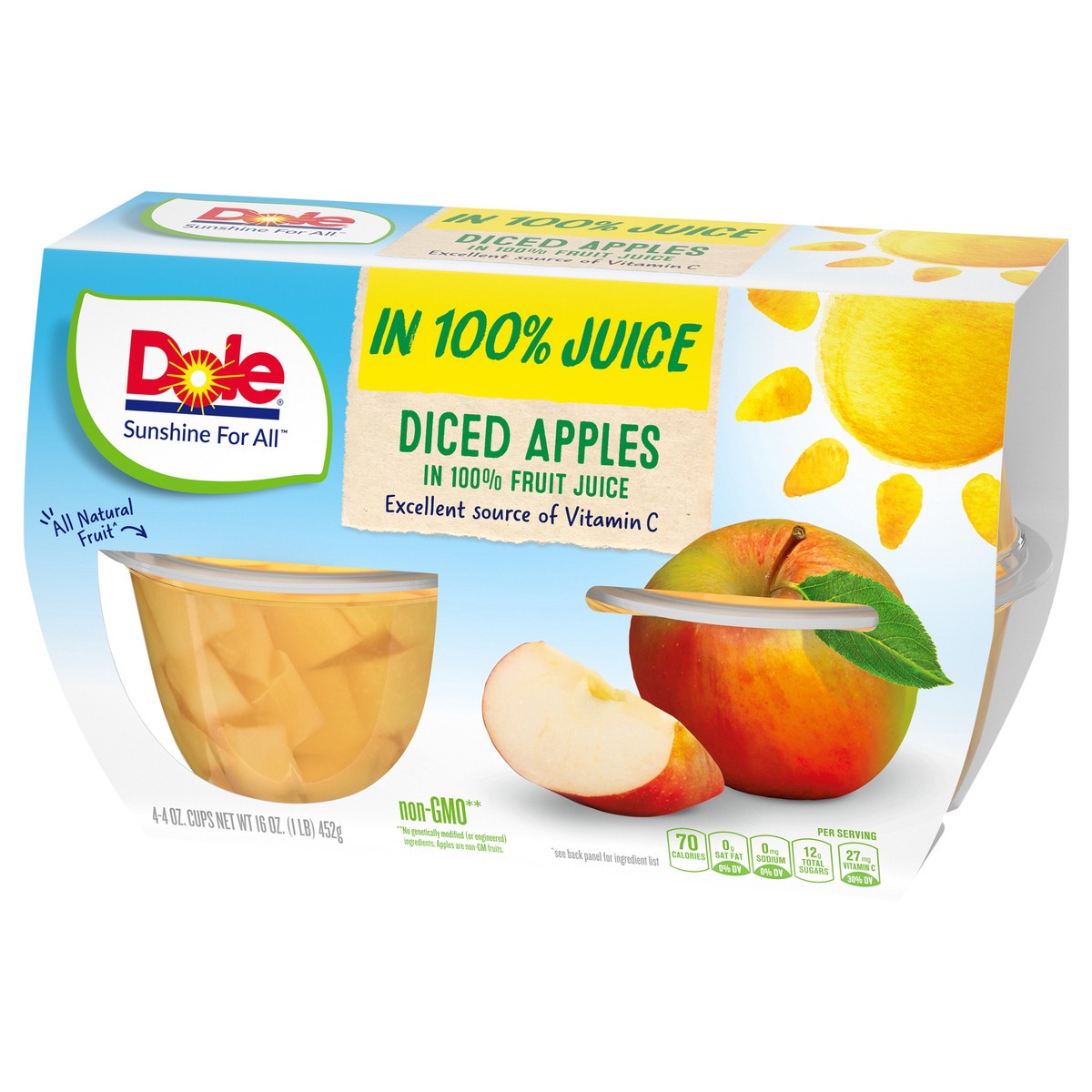 slide 3 of 11, DOLE Fruit Bowls Diced Apples in 100% Fruit Juice 4-4 oz. Cups, 4 ct