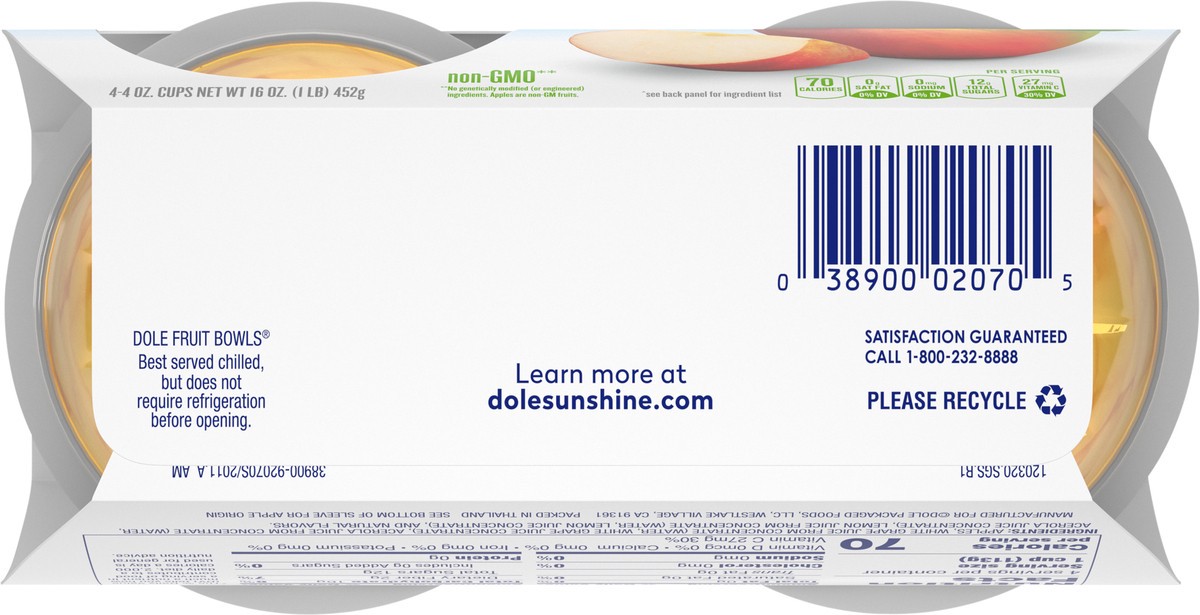 slide 8 of 11, DOLE Fruit Bowls Diced Apples in 100% Fruit Juice 4-4 oz. Cups, 4 ct