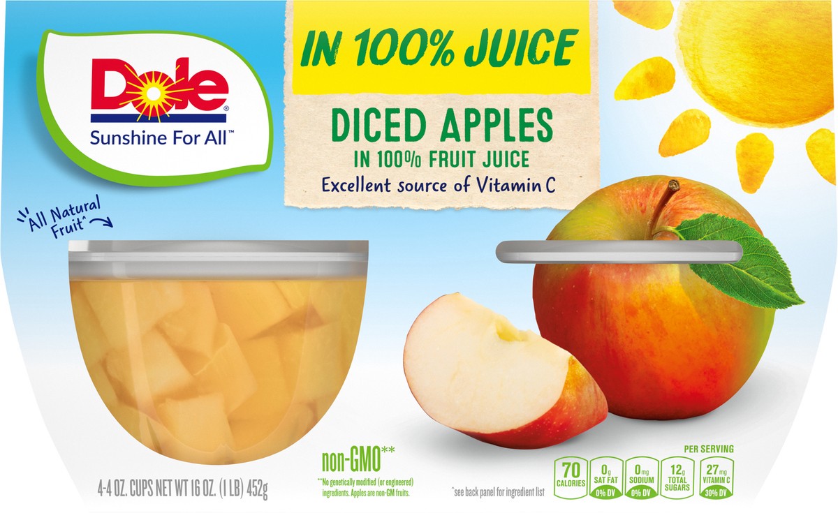 slide 9 of 11, DOLE Fruit Bowls Diced Apples in 100% Fruit Juice 4-4 oz. Cups, 4 ct