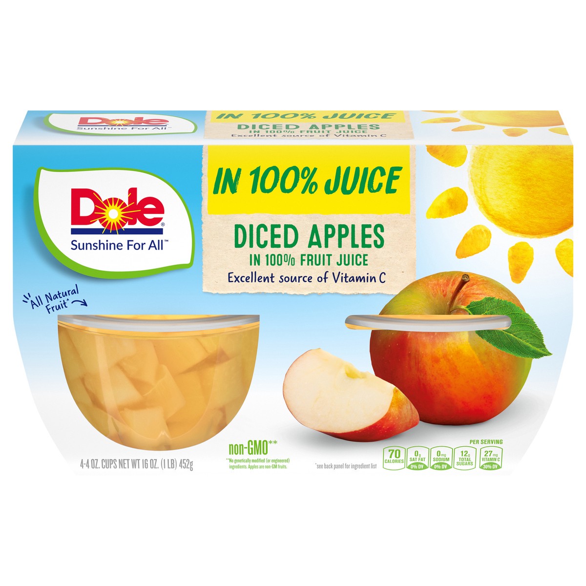 slide 11 of 11, DOLE Fruit Bowls Diced Apples in 100% Fruit Juice 4-4 oz. Cups, 4 ct