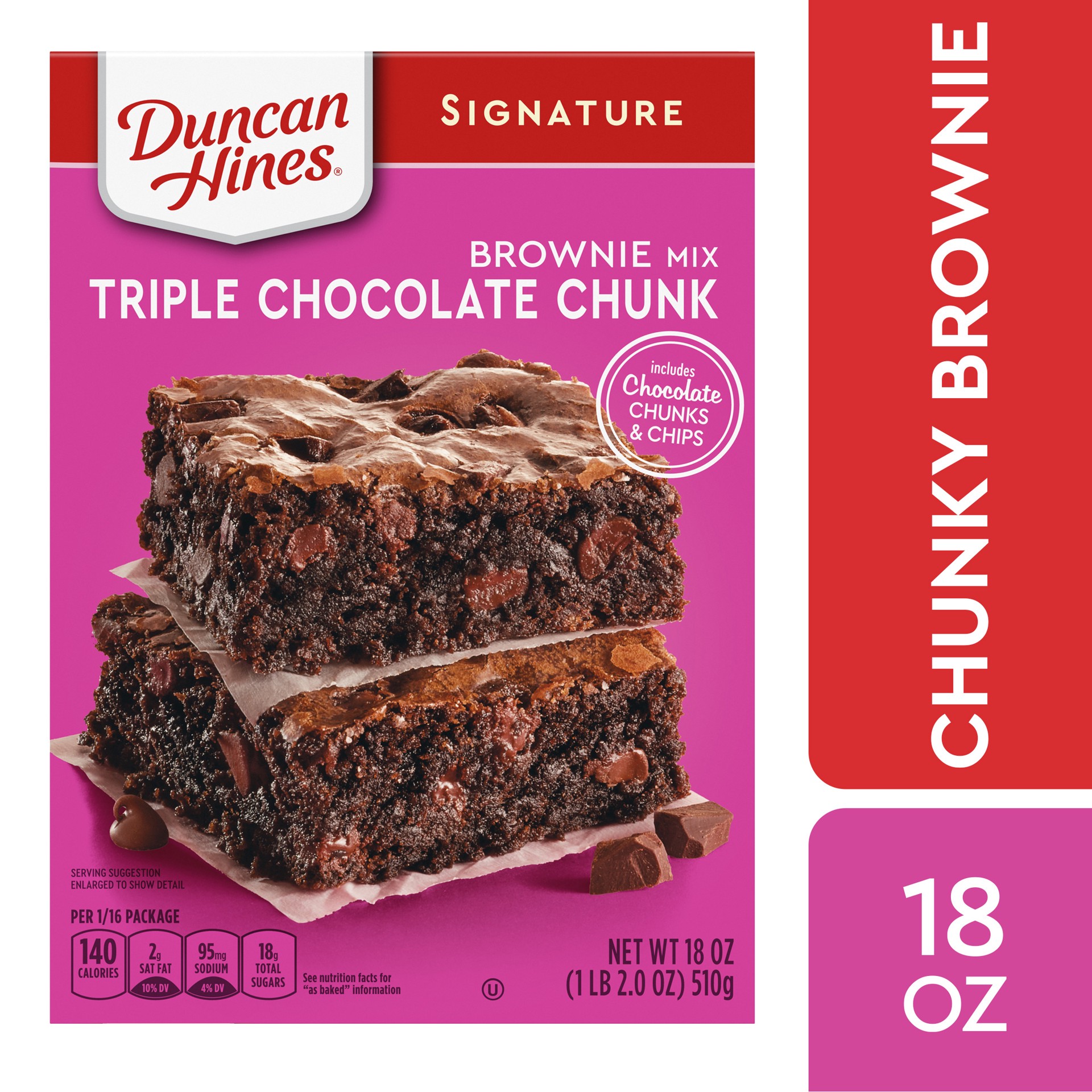 slide 1 of 5, Duncan Hines Signature Triple Chocolate Chunk Brownie Mix, 18 OZ, 18 oz