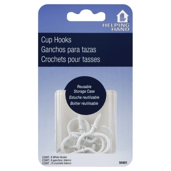 slide 1 of 1, Helping Hand Cup Hooks, White, 8 ct