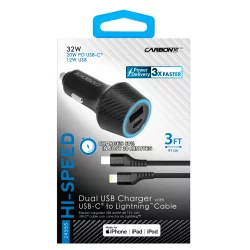 Custom Accessories CarbonXT Dual-Port Charger & USB-C to Lightning Cable