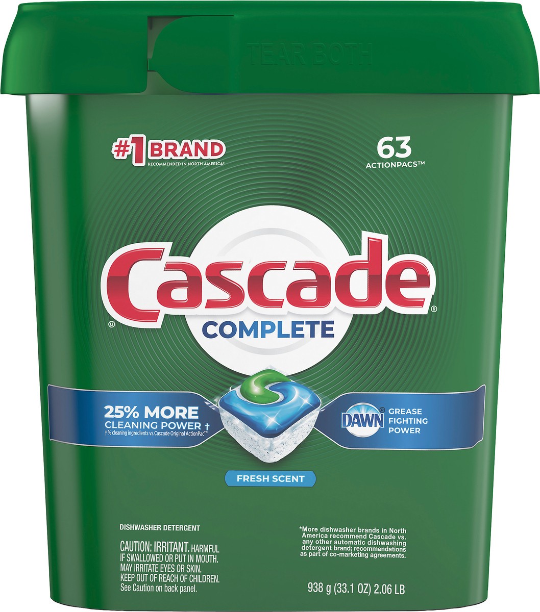 slide 3 of 3, Cascade Complete Actionpacs Dishwasher Detergent Fresh Scent, 63 ct