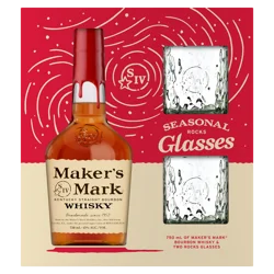 Maker's Mark Kentucky Straight Bourbon Whisky 750 ml with 2 Rocks Glasses