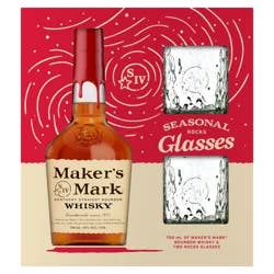 Maker's Mark Kentucky Straight Bourbon Whisky 750 ml with 2 Rocks Glasses