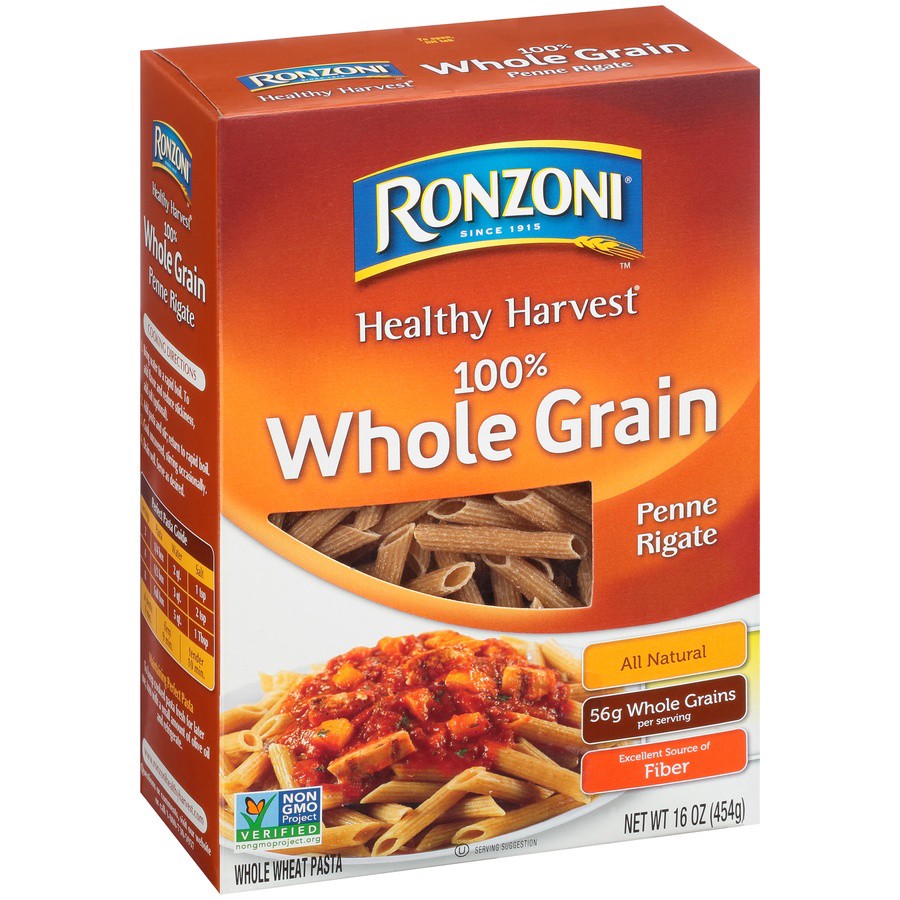 slide 2 of 8, Ronzoni Healthy Harvest All Natural Penne Rigate Whole Wheat Pasta, 16 oz